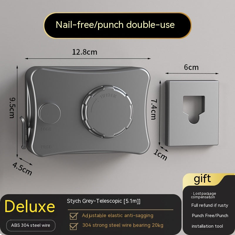 Punch-Free Toilet Clothesline Drying Rack - Wall Mount Bathroom Storage