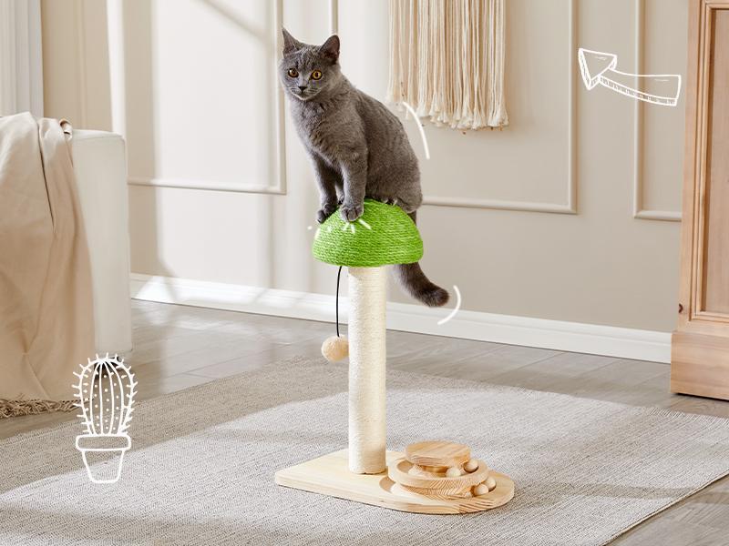 Cat Scratching Post with Sisal Rope and Interactive Track Ball - Wooden 20"