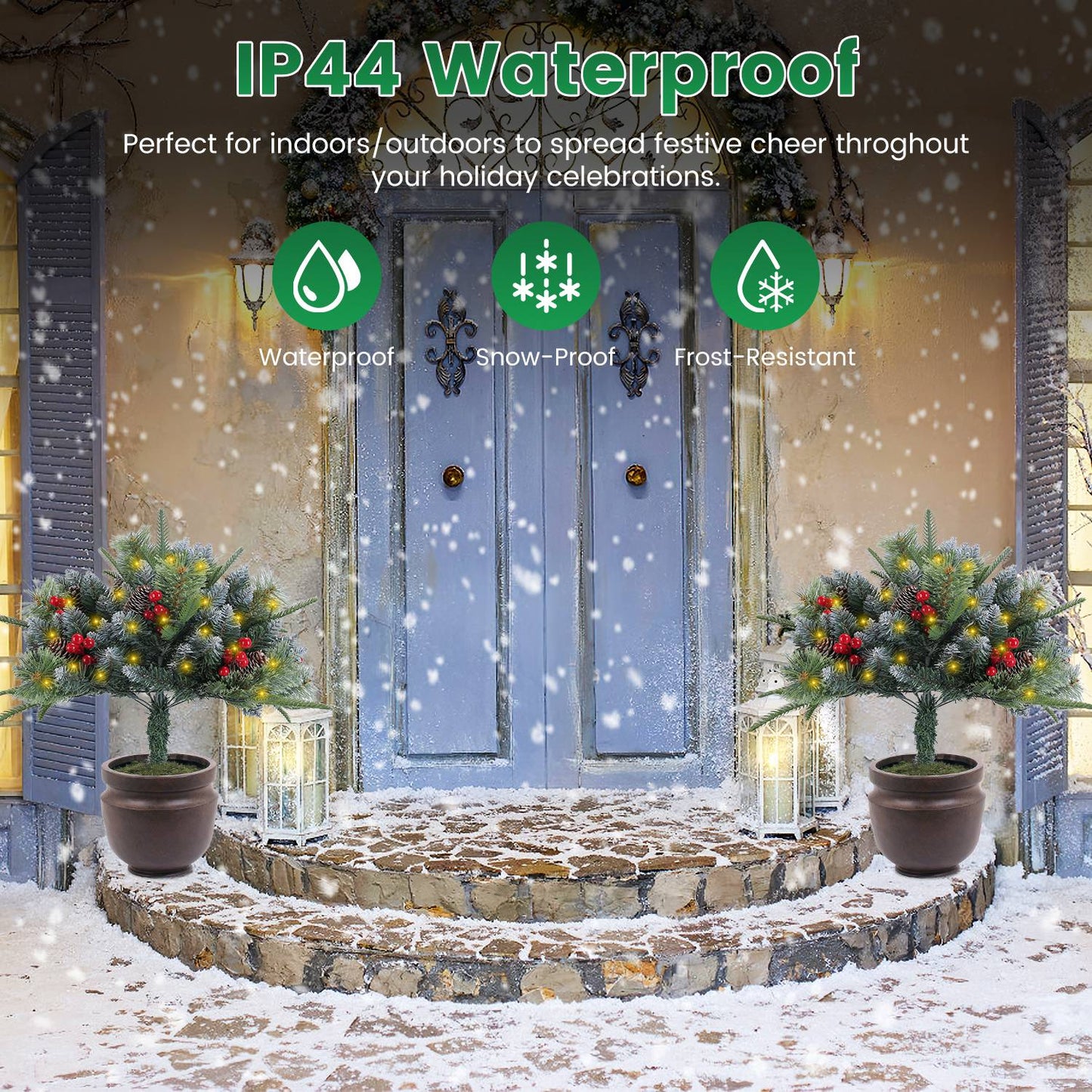 Lighted Artificial Christmas Tree Urn Filler - 2 Pcs with LED Lights