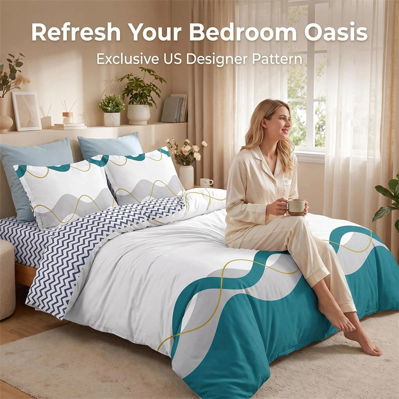 3 Piece Reversible Duvet Cover Set - Heavyweight Microfiber Bedding