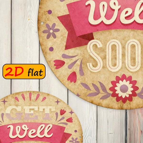 Get Well Soon Wall Plaque - Round Aluminum Floral Design