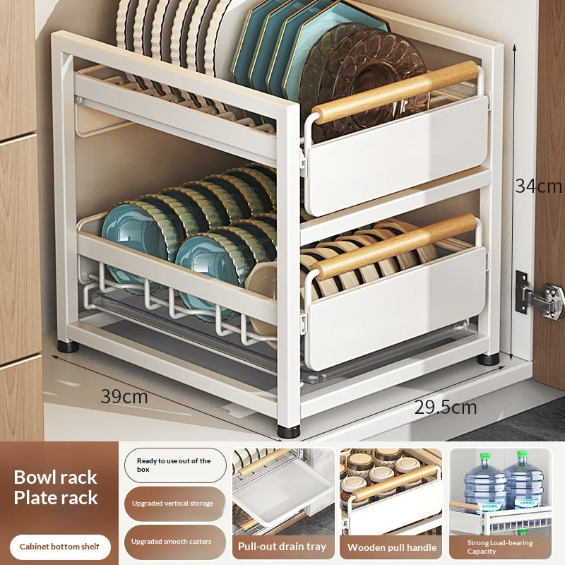 Installation-Free Kitchen Square-Tube Dish Cabinet with Multi-Tier Drawer Storage