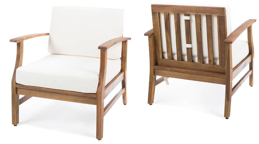 Perla Club Chairs Set of 2 - Cream Acacia Wood