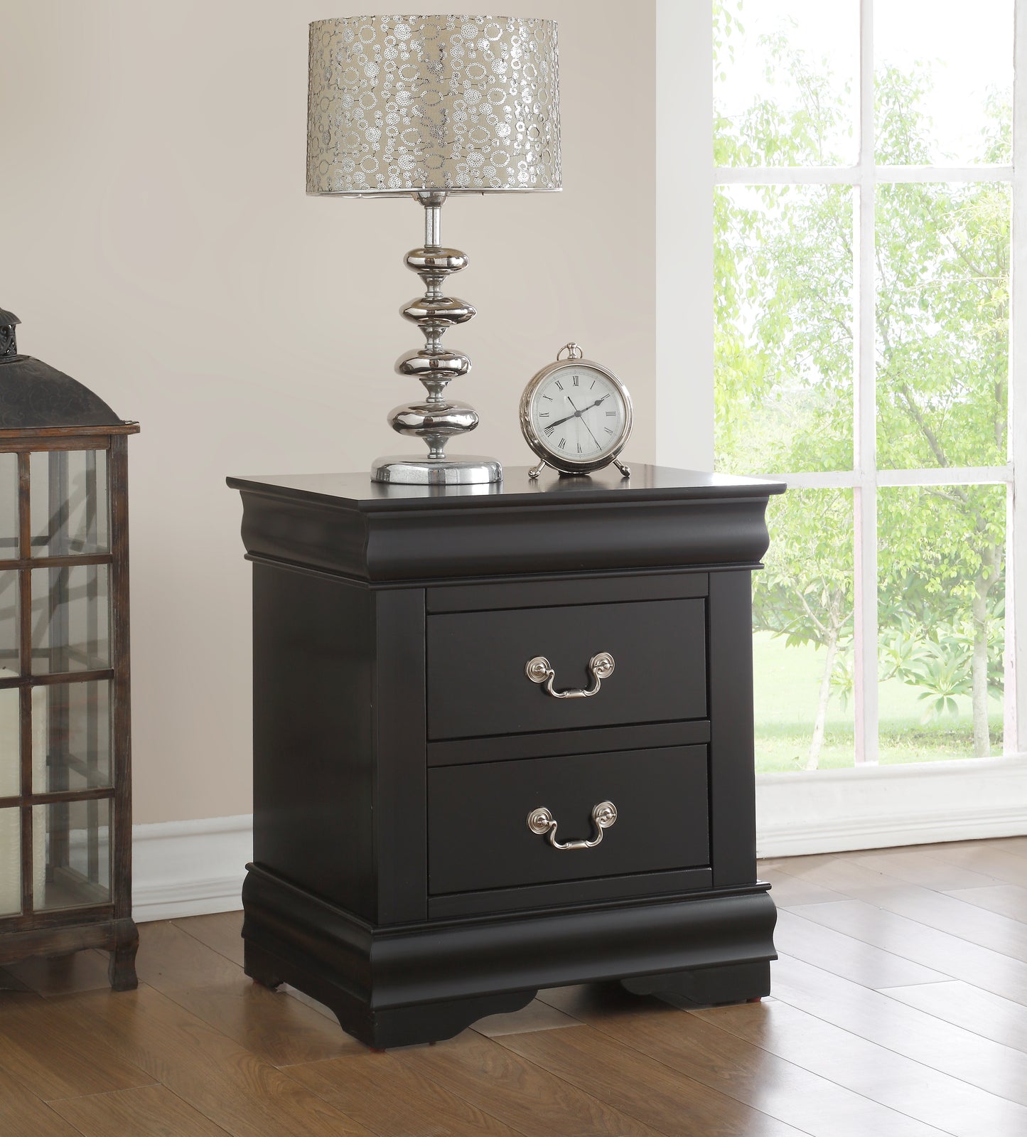 Black Finish Nightstand with Two Storage Drawers