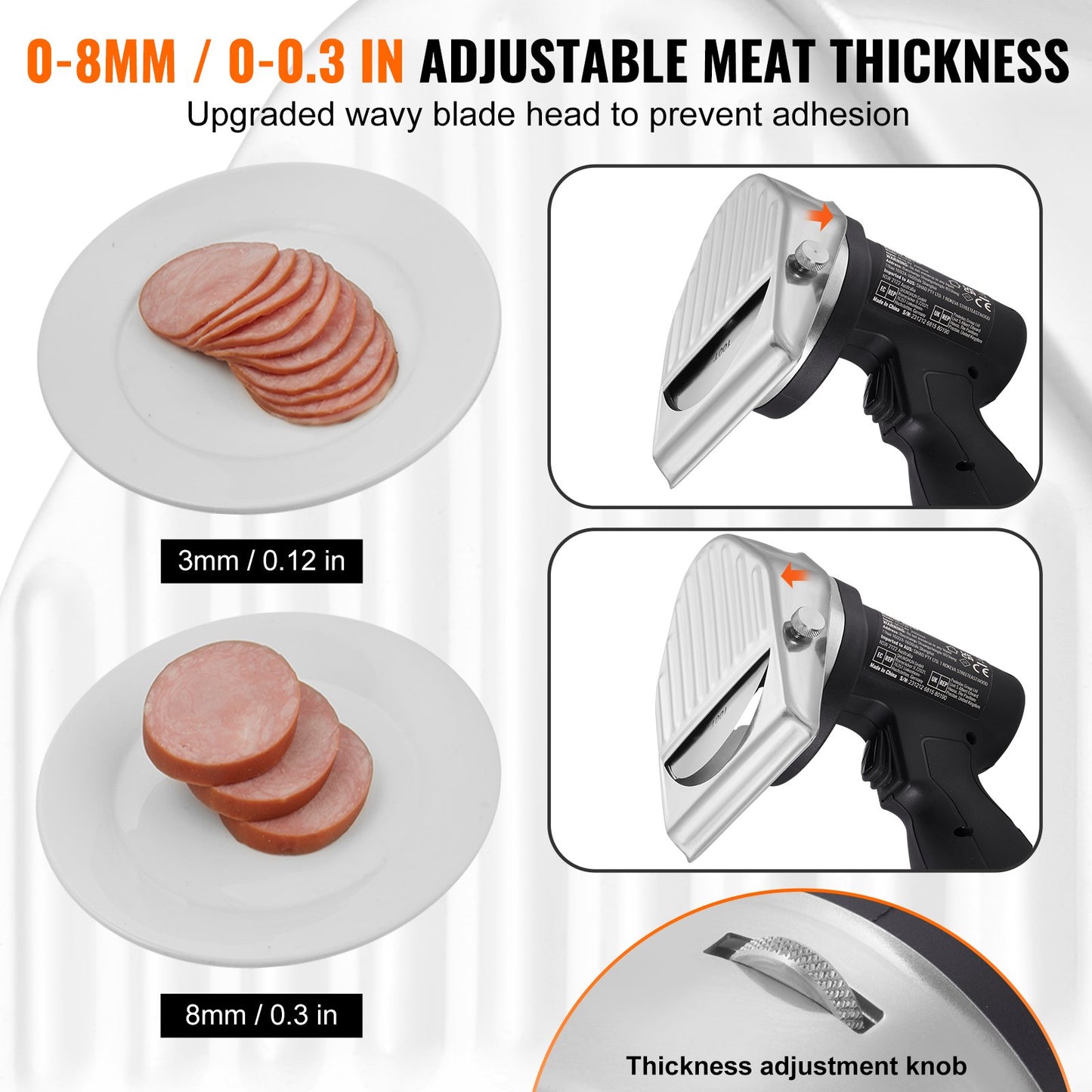 Electric Shawarma Knife 80W Cordless Kebab Meat Slicer with 2 Blades & Adjustable Thickness