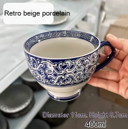Large Capacity Ceramic Breakfast Mug for Milk and Oatmeal - Vintage Style, 400-450ml