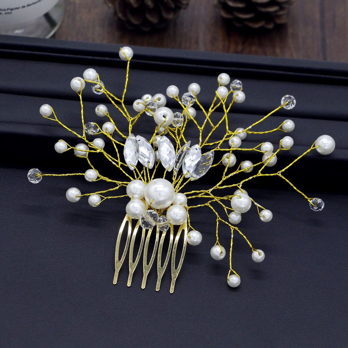 Bridal Pearl Hair Comb Wedding Hair Accessory with Silver or Gold Iron Wire