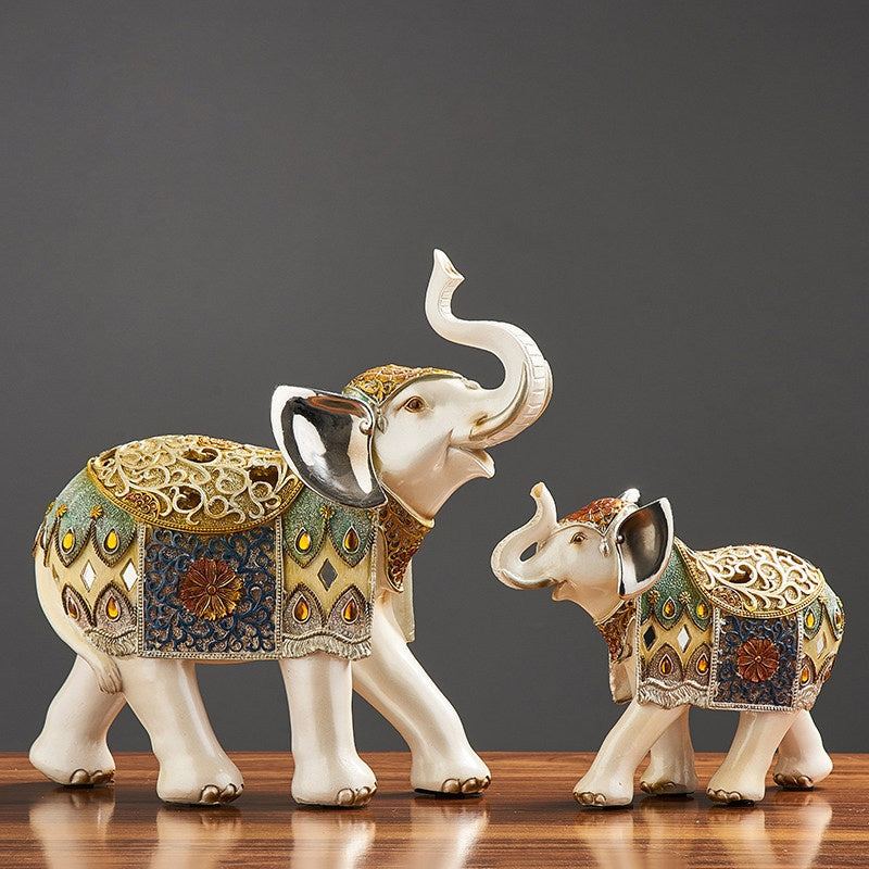 Elephant Desktop Ornament Set for Living Room Decor - Resin Art Piece