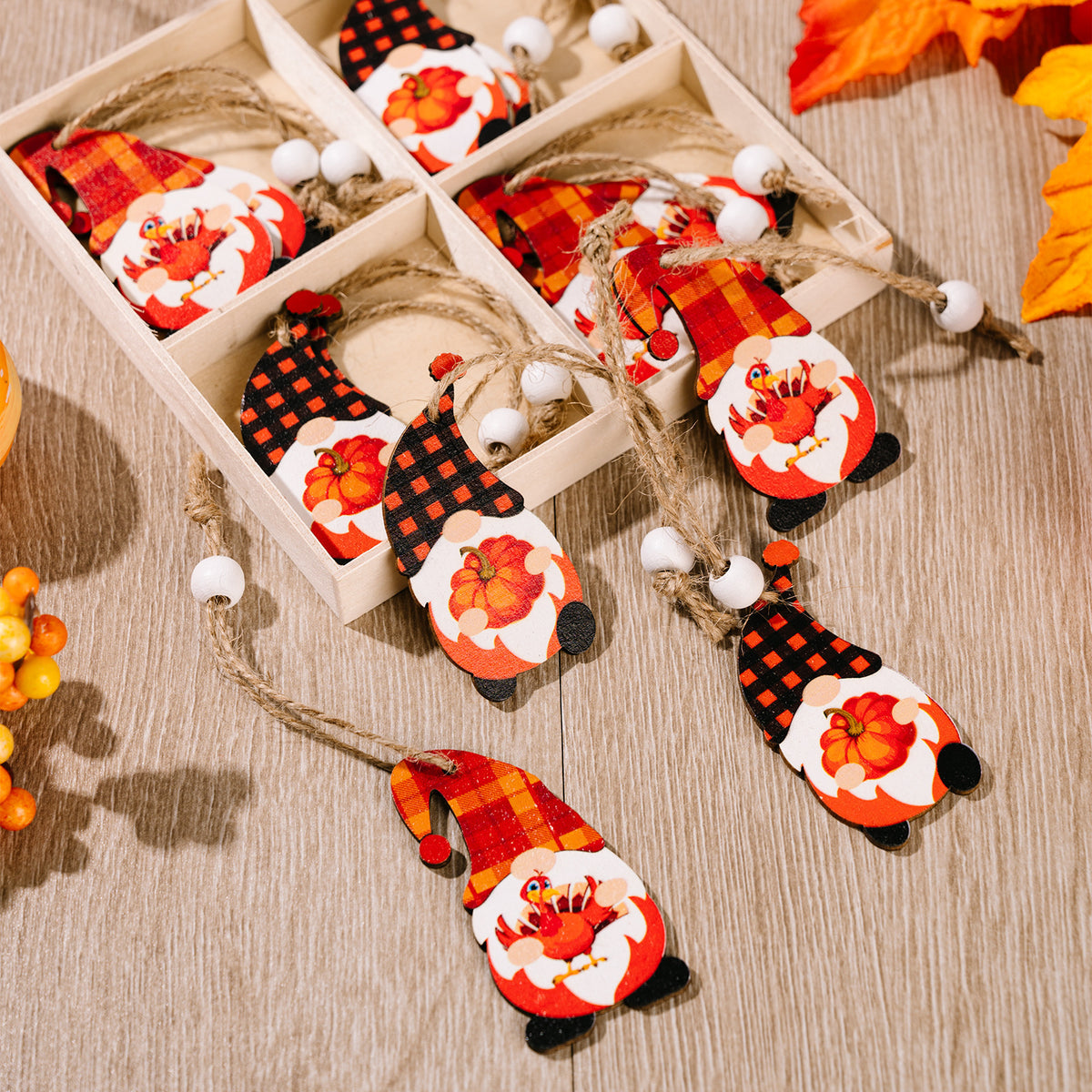 12-Pack Harvest Season Wooden Pendant Decorations - Festive Home & Party Decor