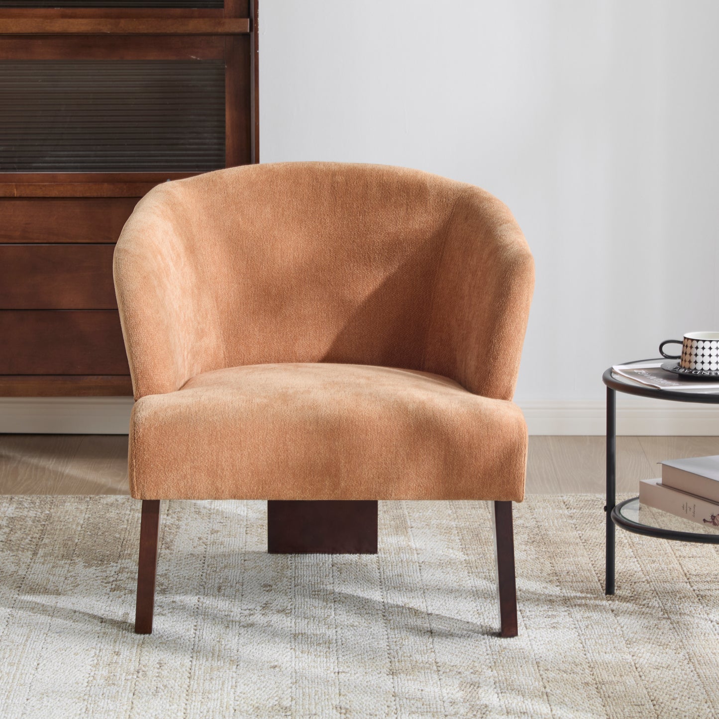 Modern Accent Chair With Round Back & Wooden Legs - Mid-Century
