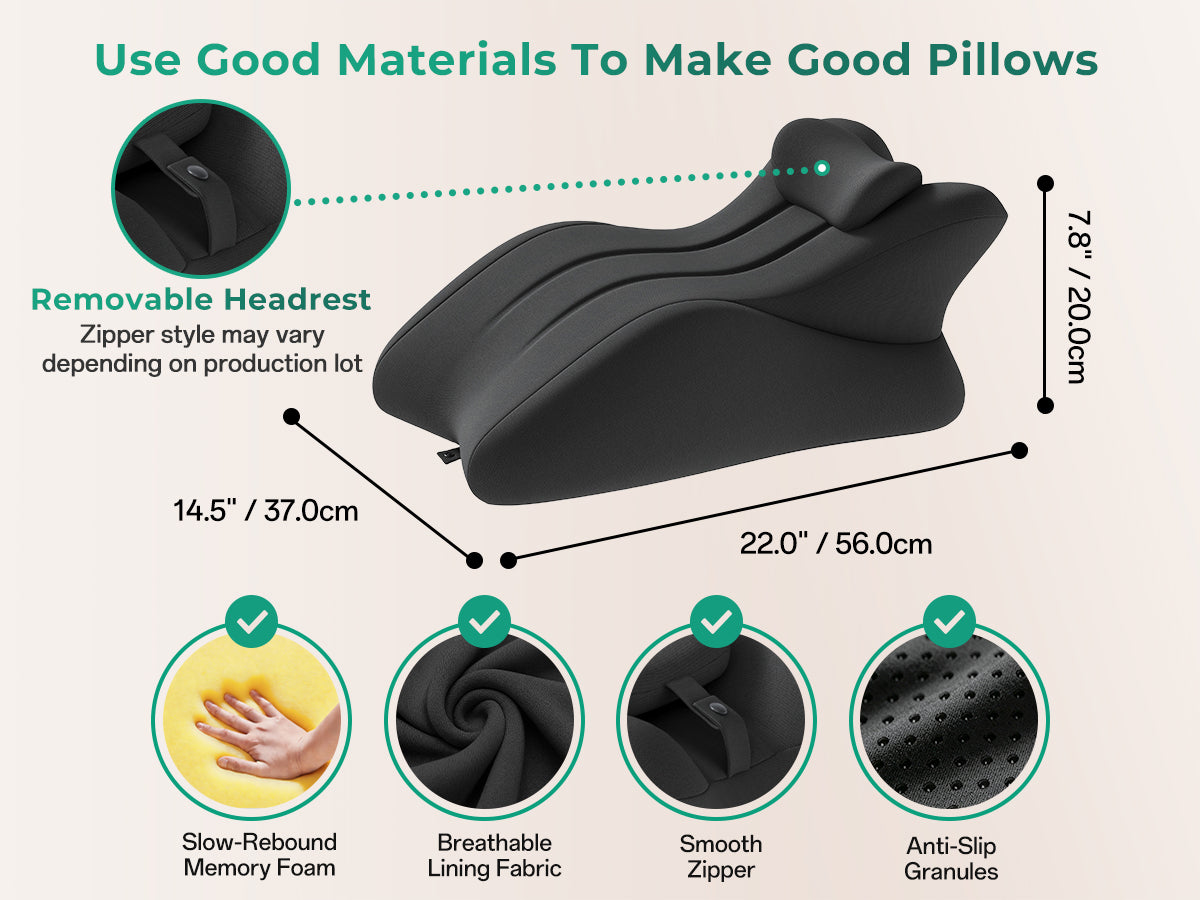 Ergonomic Memory Foam Wedge Pillow for Couples - Dark Grey