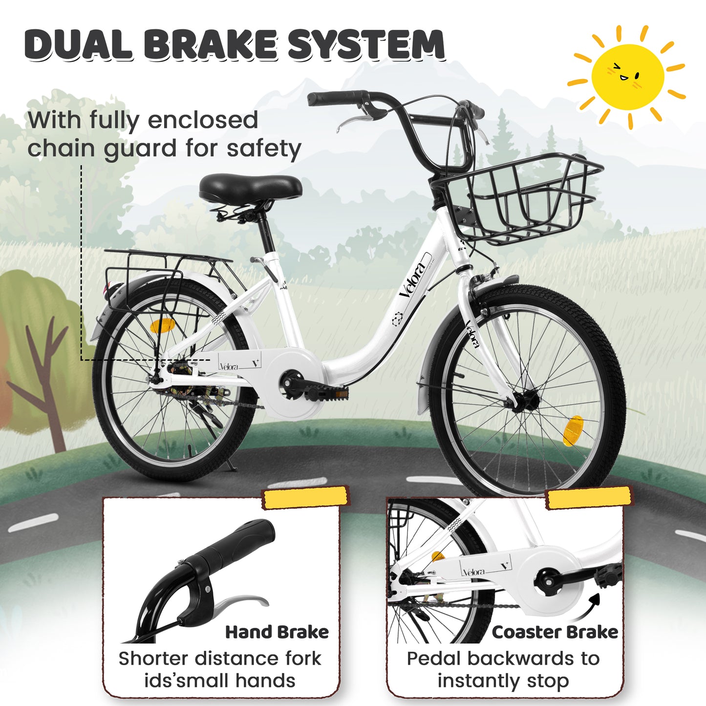 20 Inch Kids Bike for Boys & Girls - White, Lightweight Steel Frame