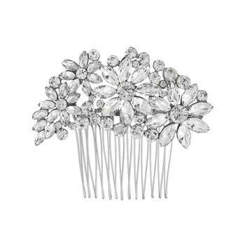 Elegant Bridal Rhinestone Hair Comb with Flower Design - Wedding Accessories