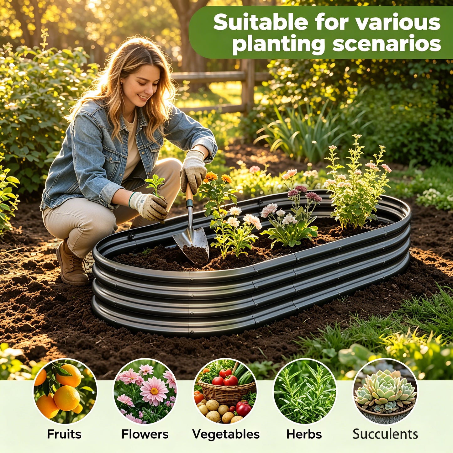 Heavy Duty Galvanized Raised Garden Bed 6x3x1ft - Black