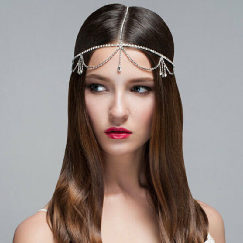 Bridal Rhinestone Hair Accessories with Tassels and Headdress Jewelry