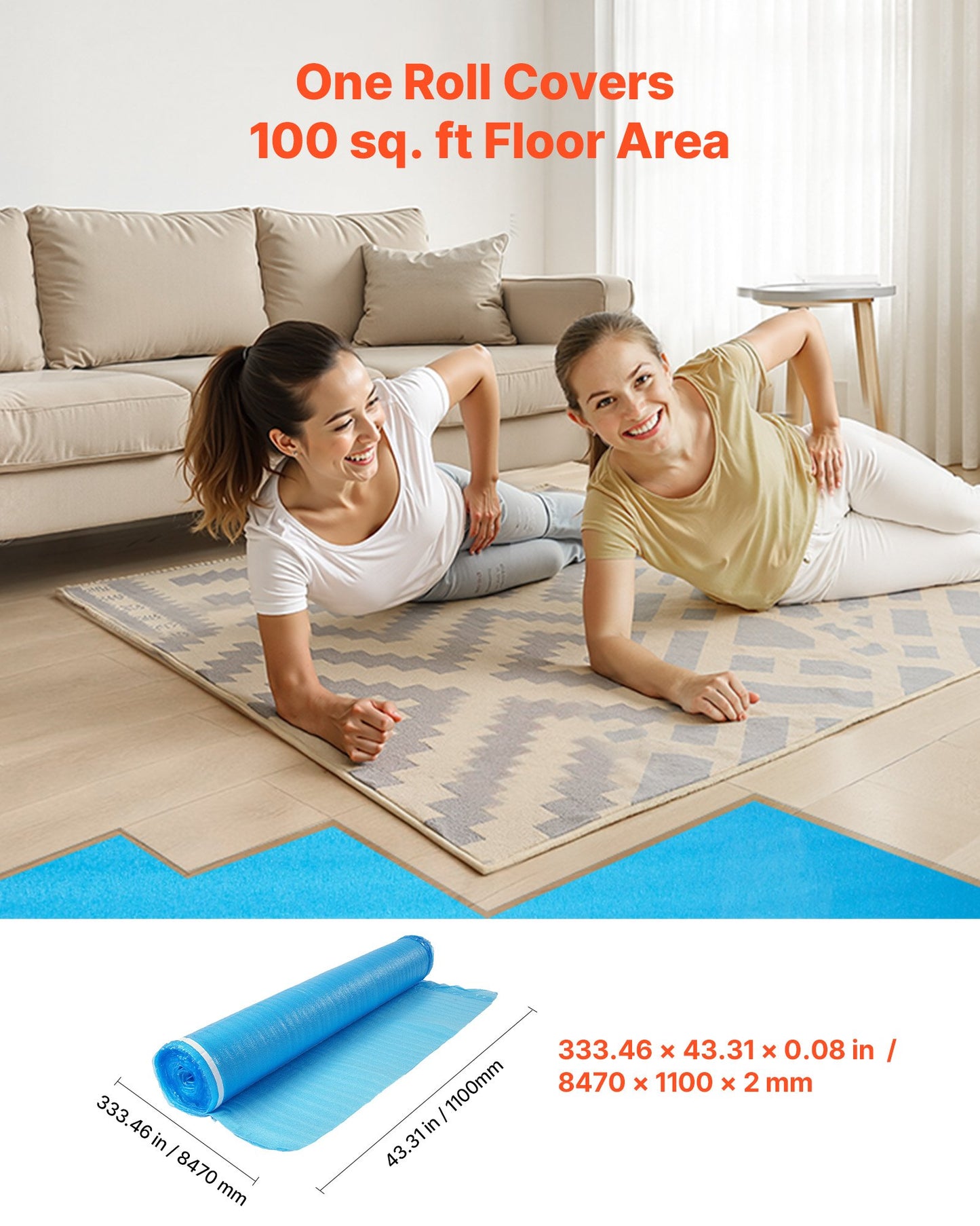 Heavy Duty Foam Floor Underlayment 600 Sq. Ft. Waterproof Soundproofing Padding with Tape