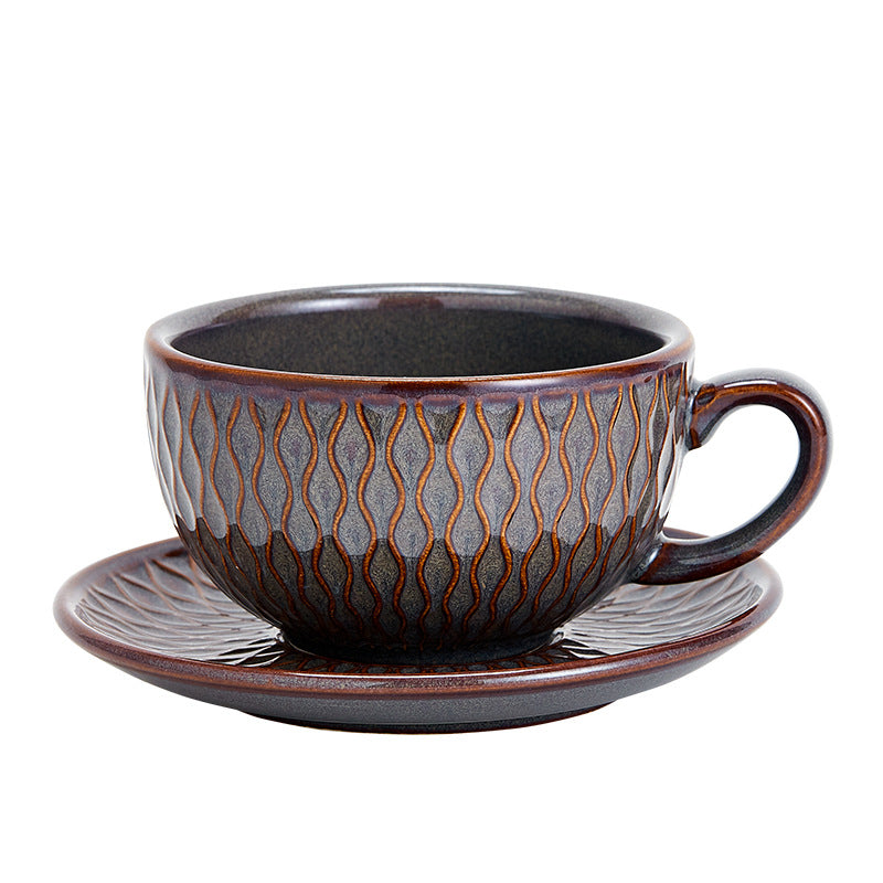 Kiln Baked Embossed Coffee Cup - Vintage Style Ceramic Drinkware