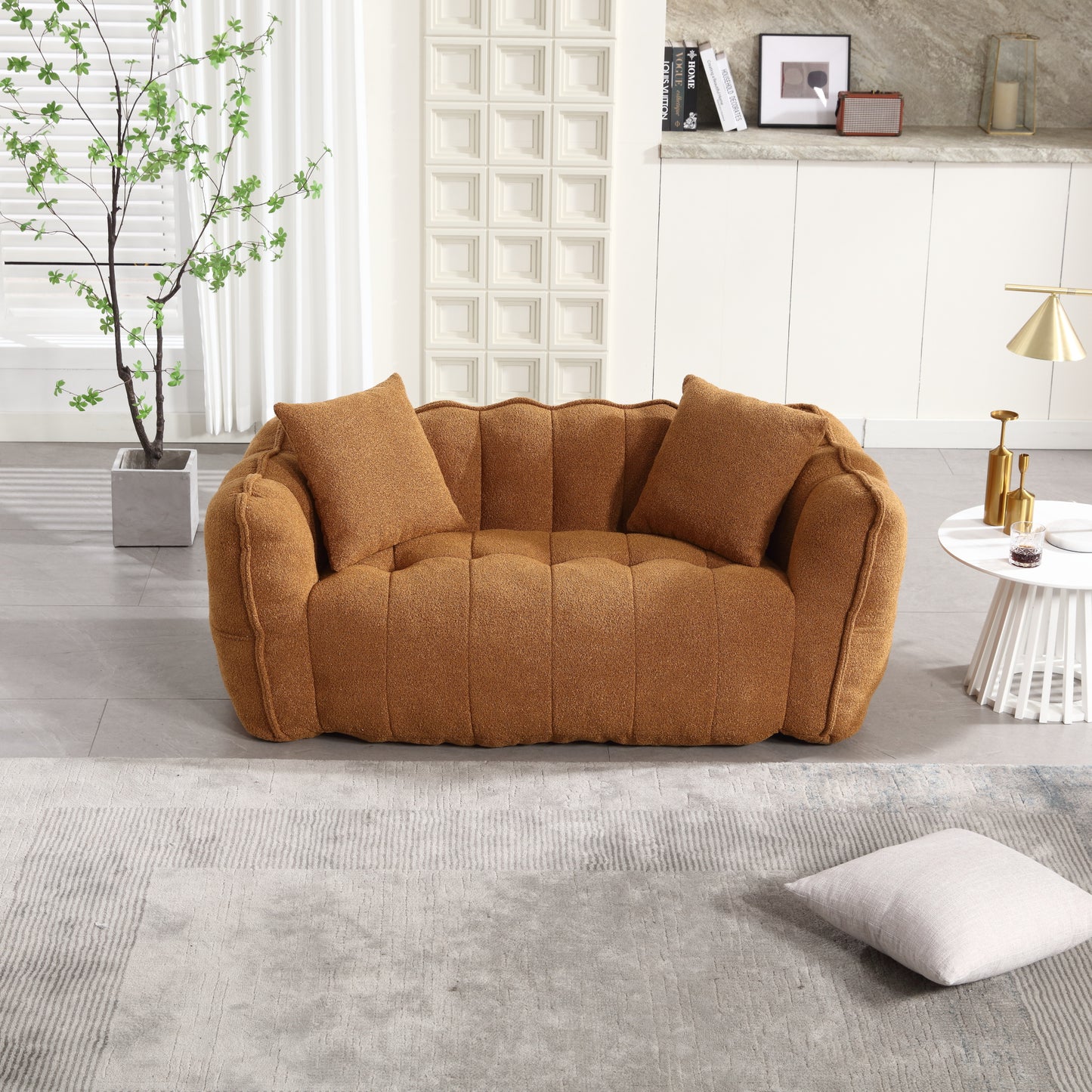 Yellow Beanbag Chair for Two - Soft Chenille Foam Recliner