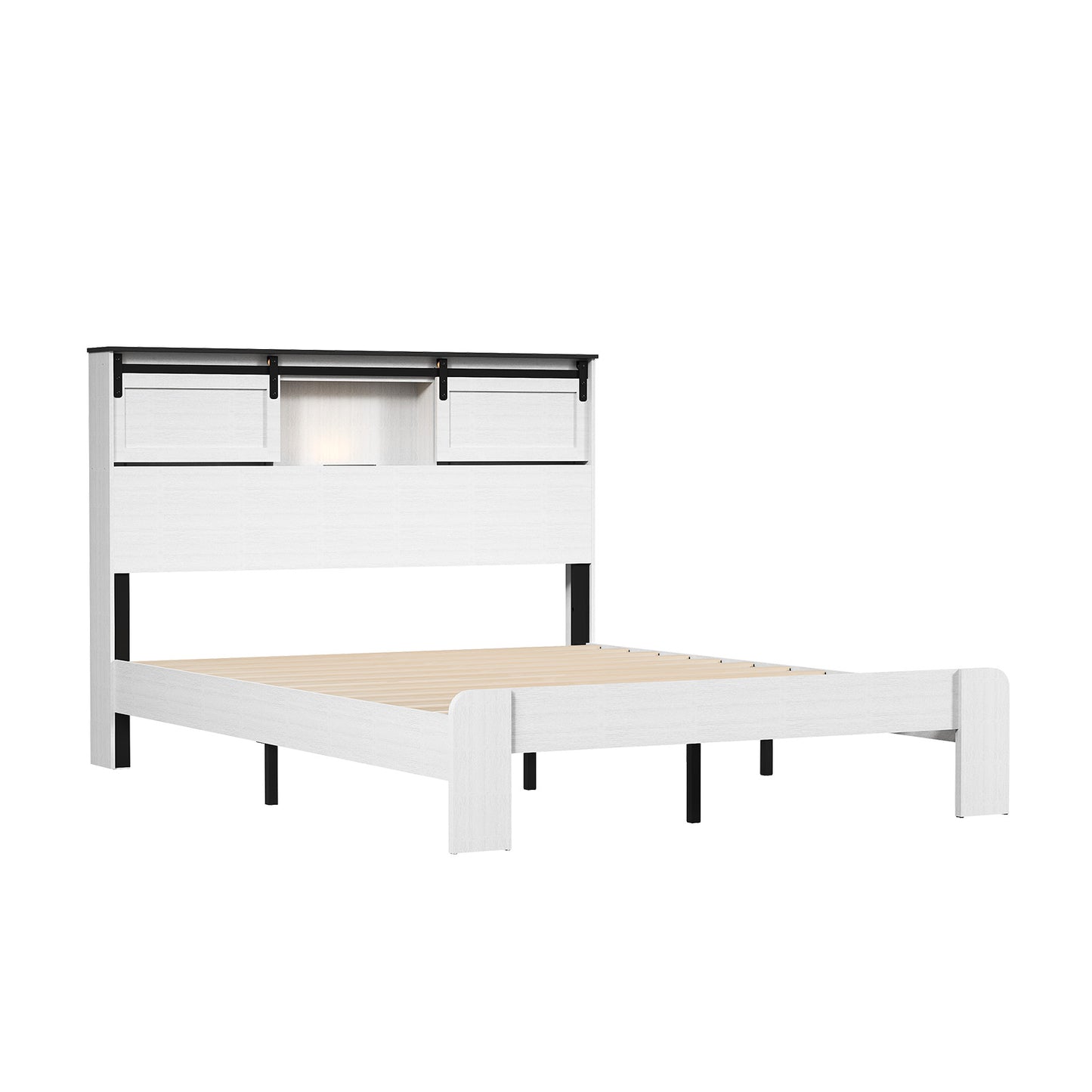 Farmhouse Queen Size Bed Frame with Storage & USB Charging
