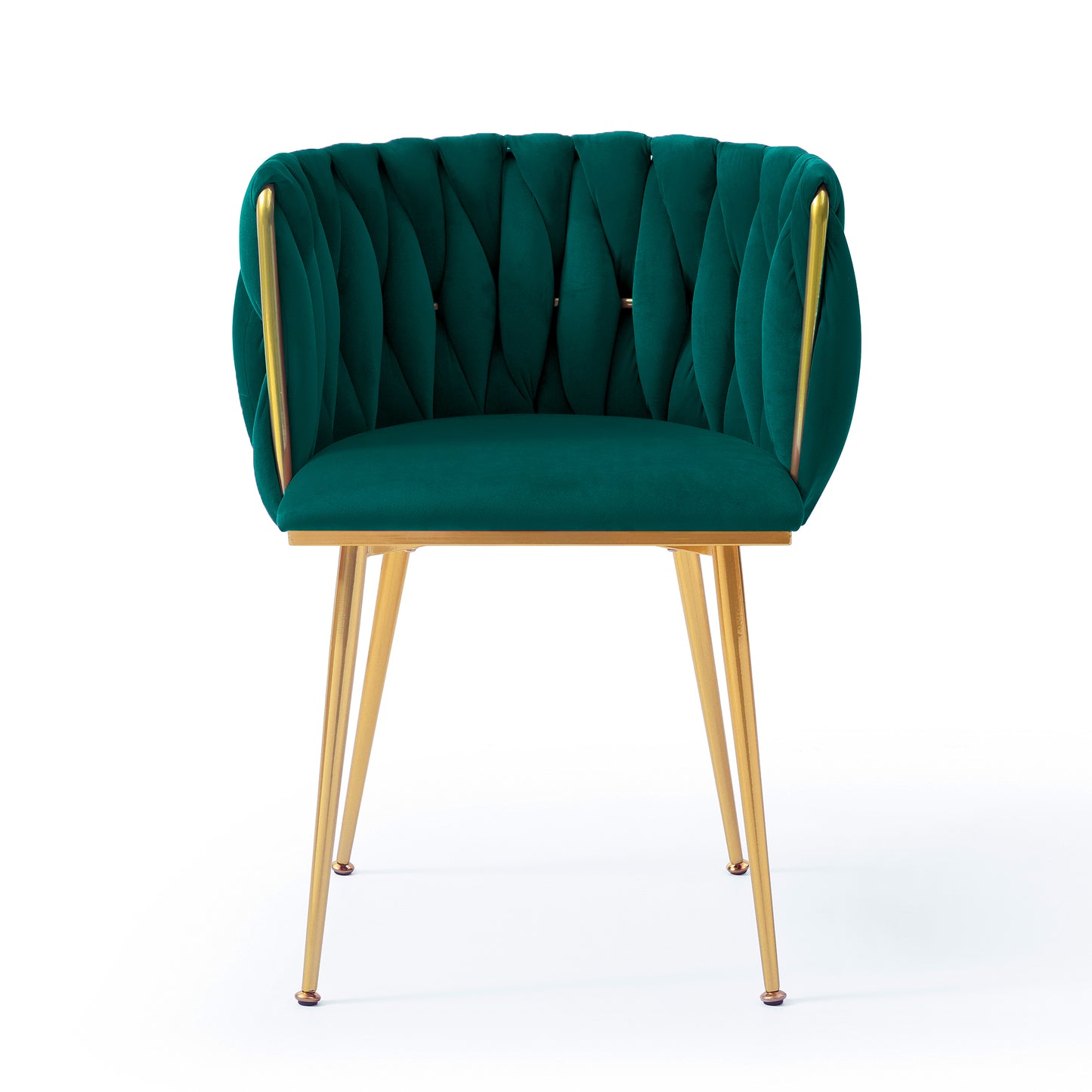 Green Velvet Dining Chairs Set of 2 with Gold Metal Legs