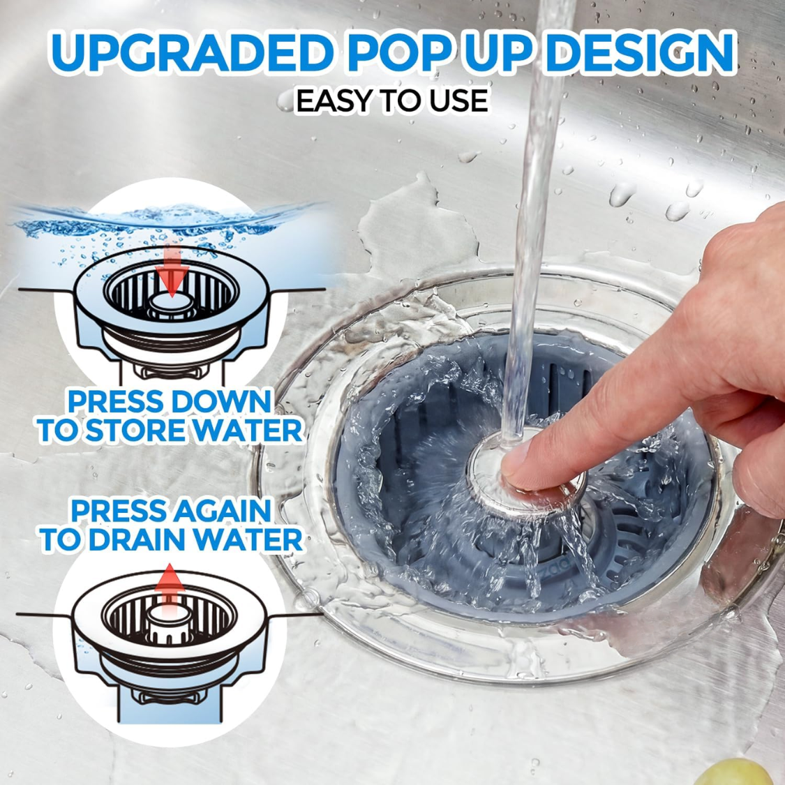 3-In-1 Kitchen Sink Drain Strainer Stopper with Anti-Clog Basket - Silver