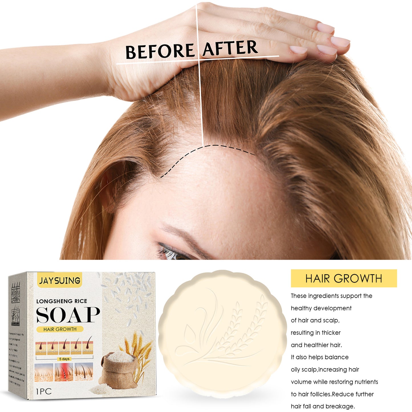Rice Shampoo Bar for Hair Growth and Nourishing Scalp Repair