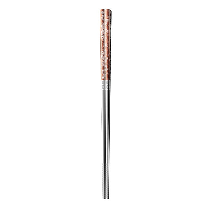 Stainless Steel Chopsticks with Dragon Pattern - Food Grade Kitchen Utensils
