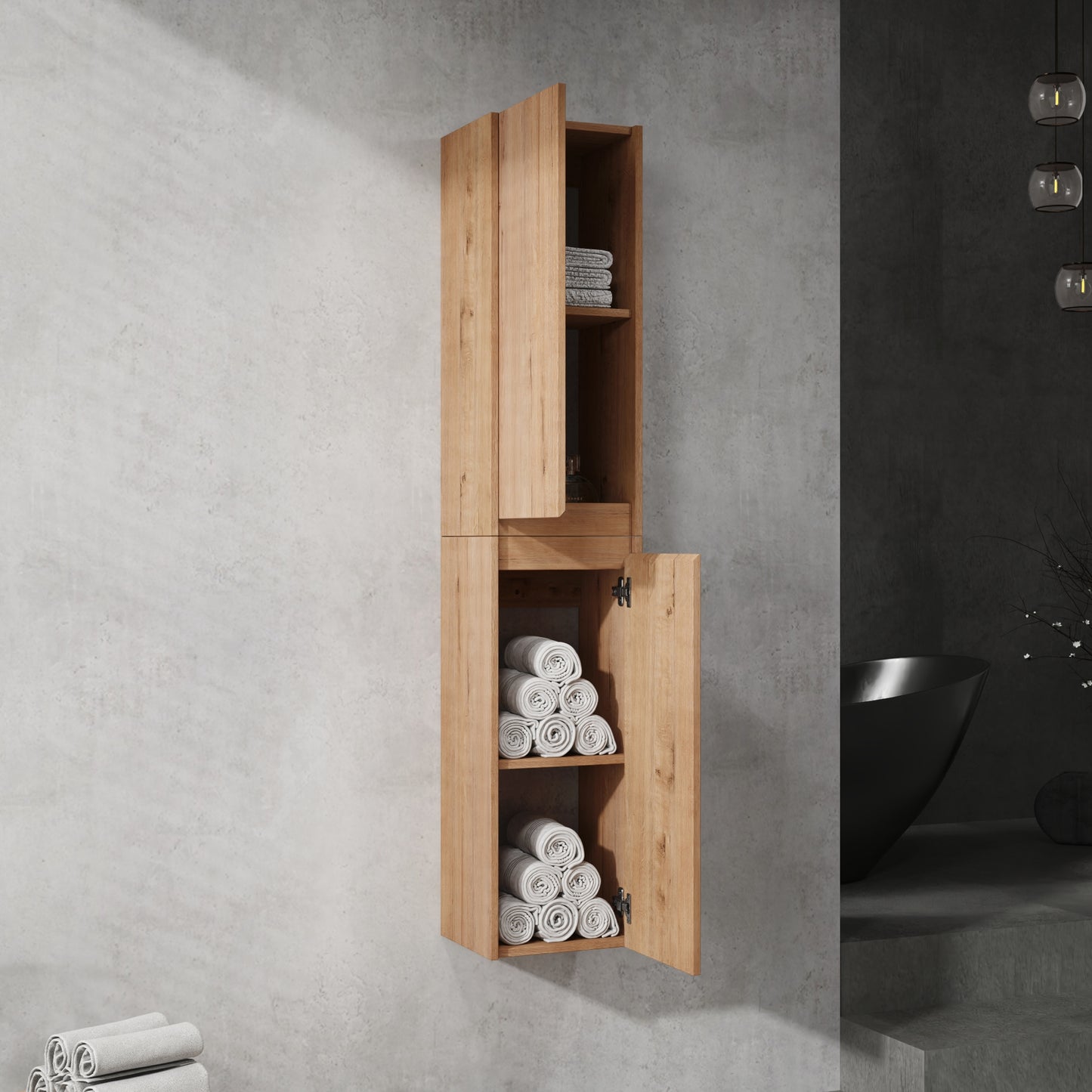 12 Bathroom Side Cabinet, 2-Soft Close Doors, Float Mounting Design,
