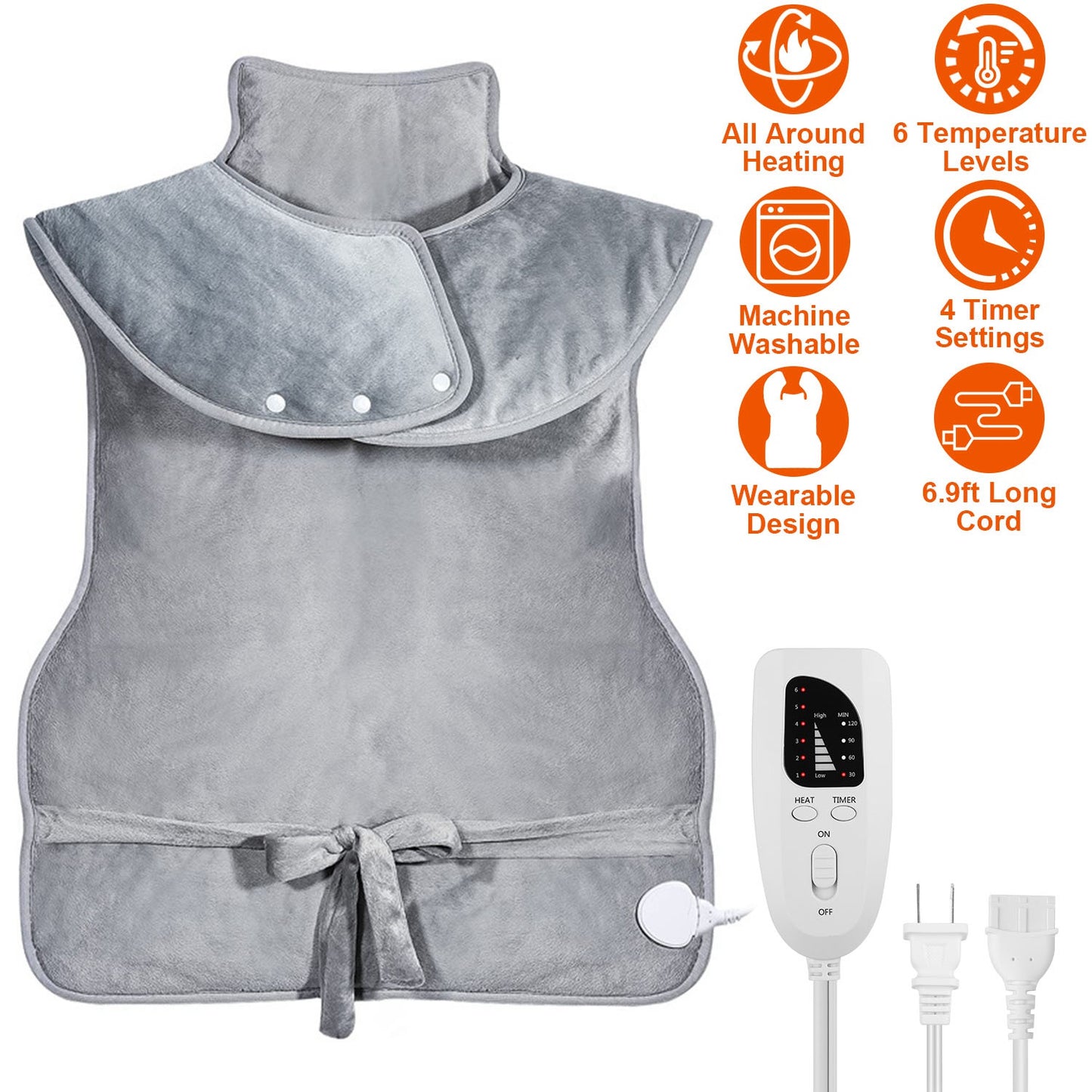Electric Heating Wrap for Neck and Shoulder Pain Relief - Grey