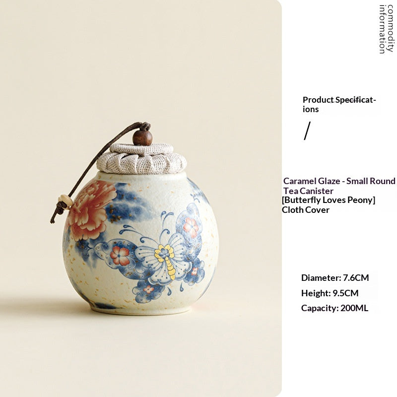 Antique-Style Small Ceramic Tea Canister with Peacock and Peony Design - Airtight Food Storage Jar