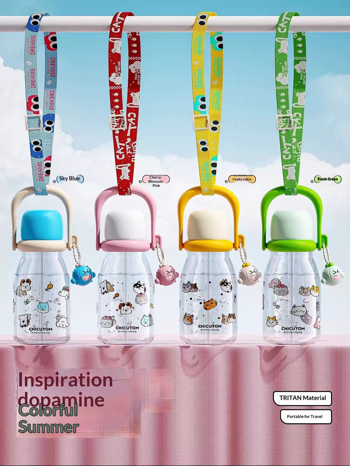 Large Capacity Plastic Water Bottle with Straw - 800ML, Multiple Colors