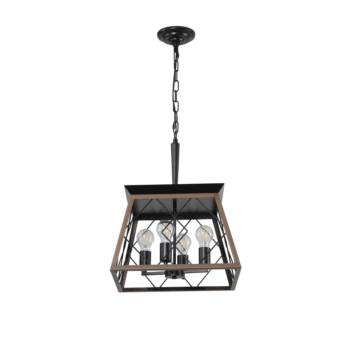 16-Inch Walnut Industrial 4-Light Pendant Chandelier - Adjustable Modern Design