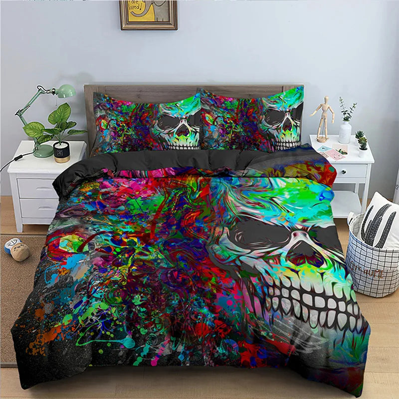 Halloween Skull Print Down Quilt Cover Set Gothic Home Textiles