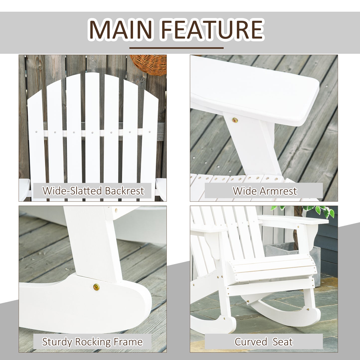 White Wooden Adirondack Rocking Chair - Outdoor Lounge Seating