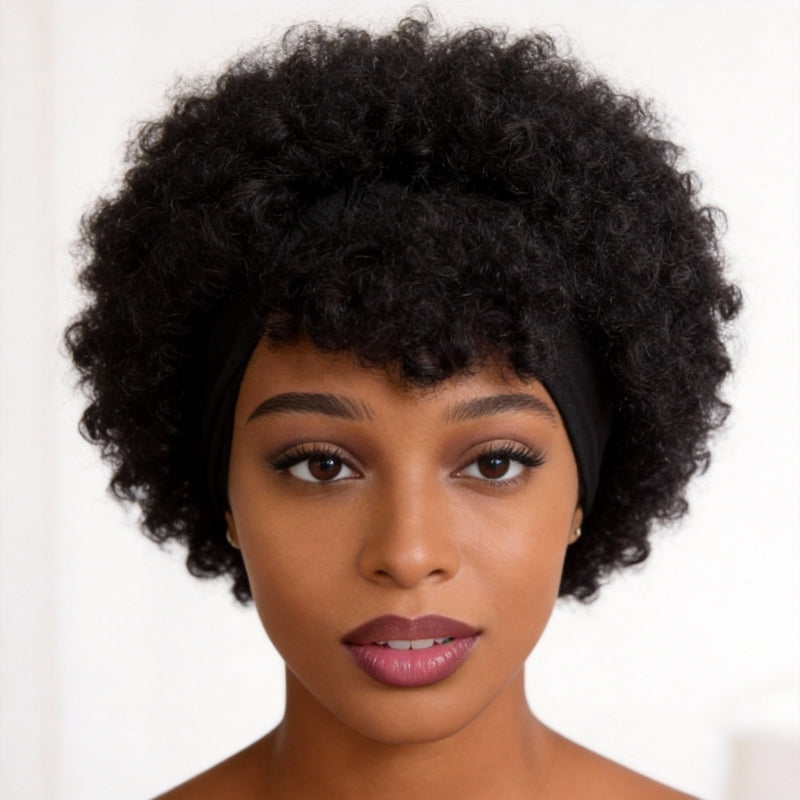 Short Afro Kinky Curly Synthetic Wig with Attached Headband - Model CC003