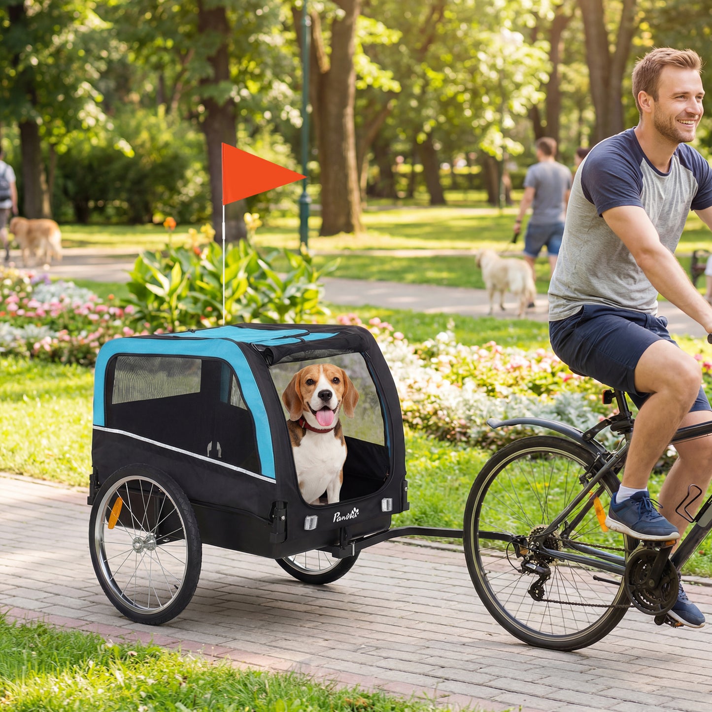 Dog Bicycle Trailer with 20-Inch Air Tires, Reflectors & Flag - Blue
