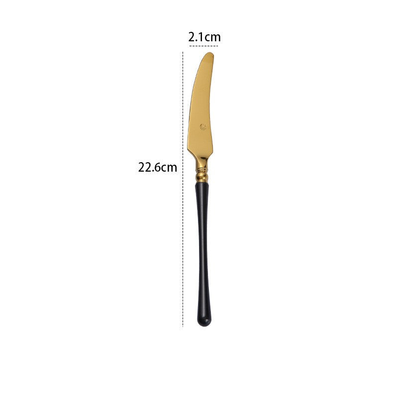 Stainless Steel Dinnerware Set with Black Gold Finish - Knife Fork Spoon