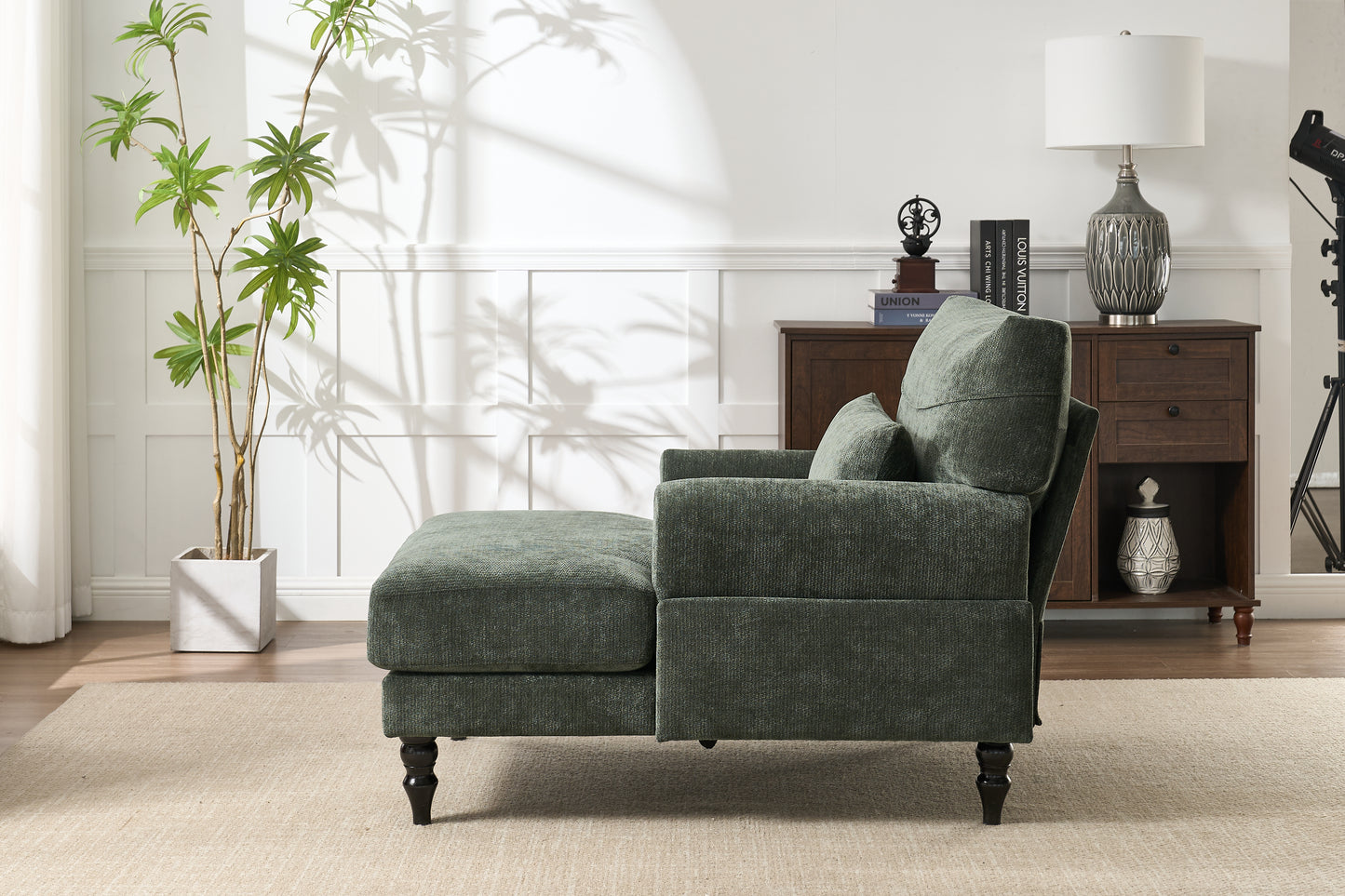Modern Green Chaise Lounge Chair - Upholstered Sofa Recliner