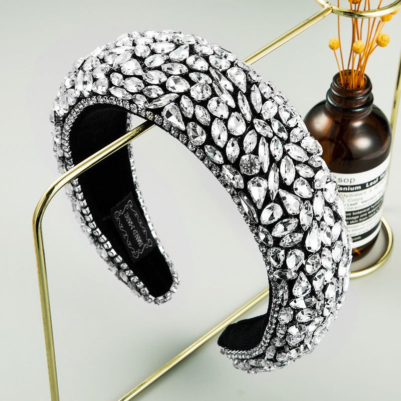 Wide Brim Rhinestone Hair Band - Silver Fabric Hair Accessories