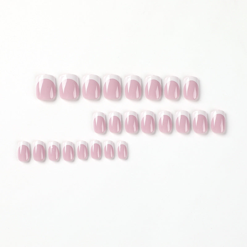 French Nail Patches White Edge Short Wearable European Style 24 Pack