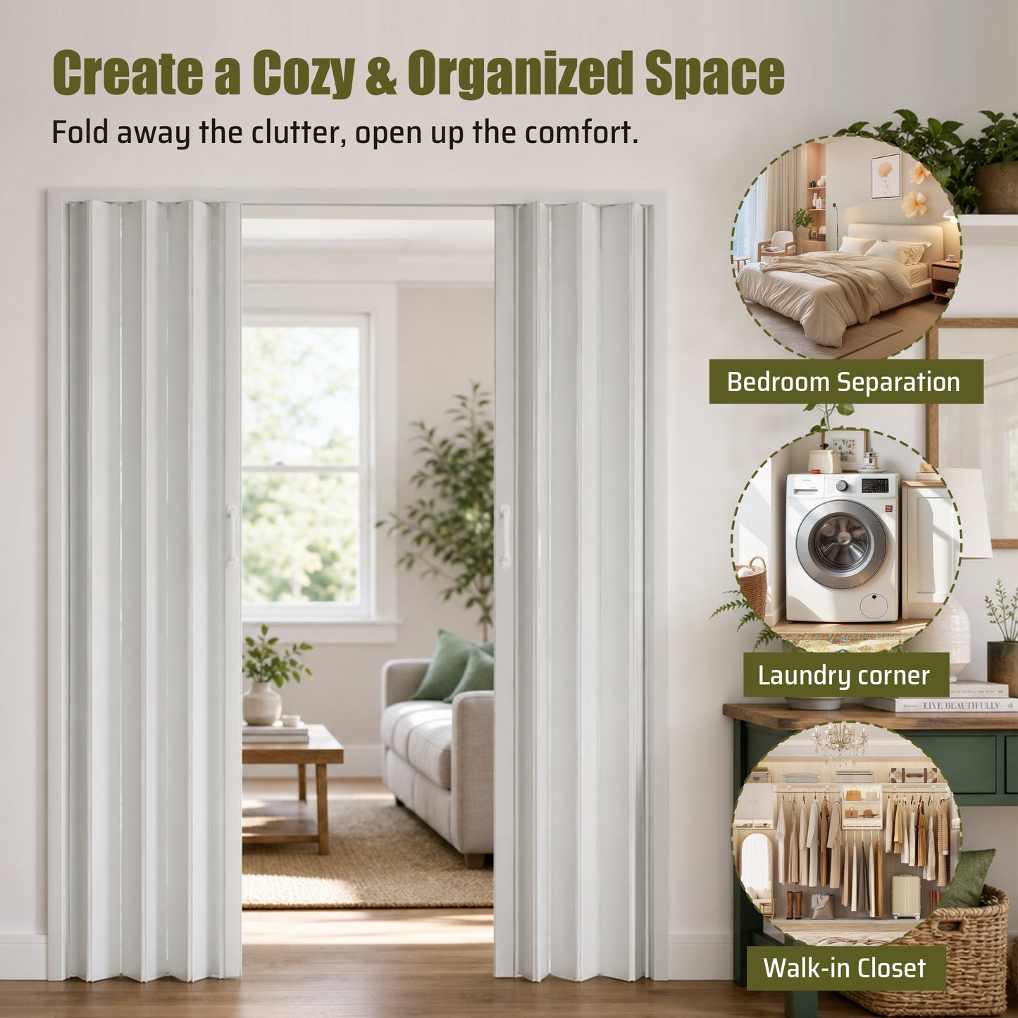 PVC Accordion Folding Door - Heavy Duty Room Divider, White