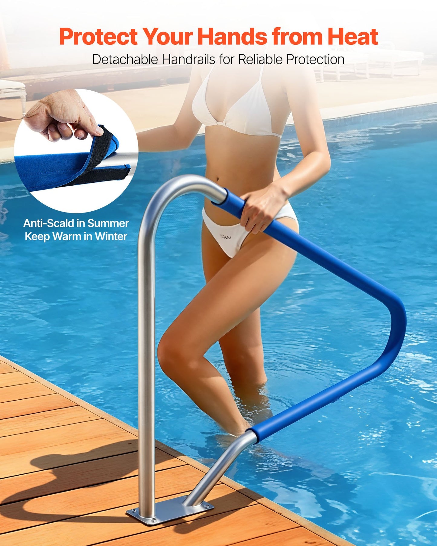 Heavy Duty Stainless Steel Pool Handrail 48x36 Inch Support for Poolside & Spa