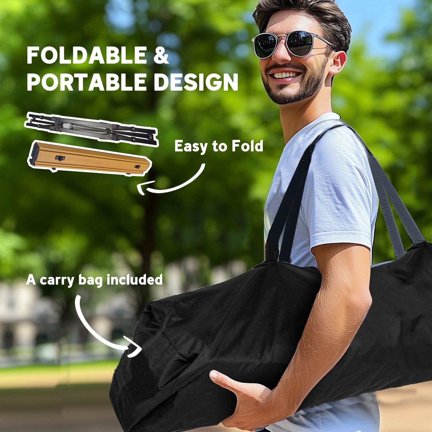 Portable Aluminum Folding Table with Storage Bag - Brown