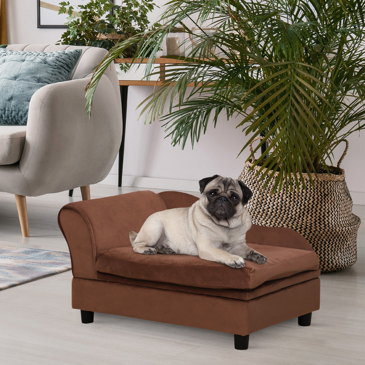 Pet Sofa Bed with Storage - Brown Small Dog & Cat Couch, Cushioned & Space-Saving