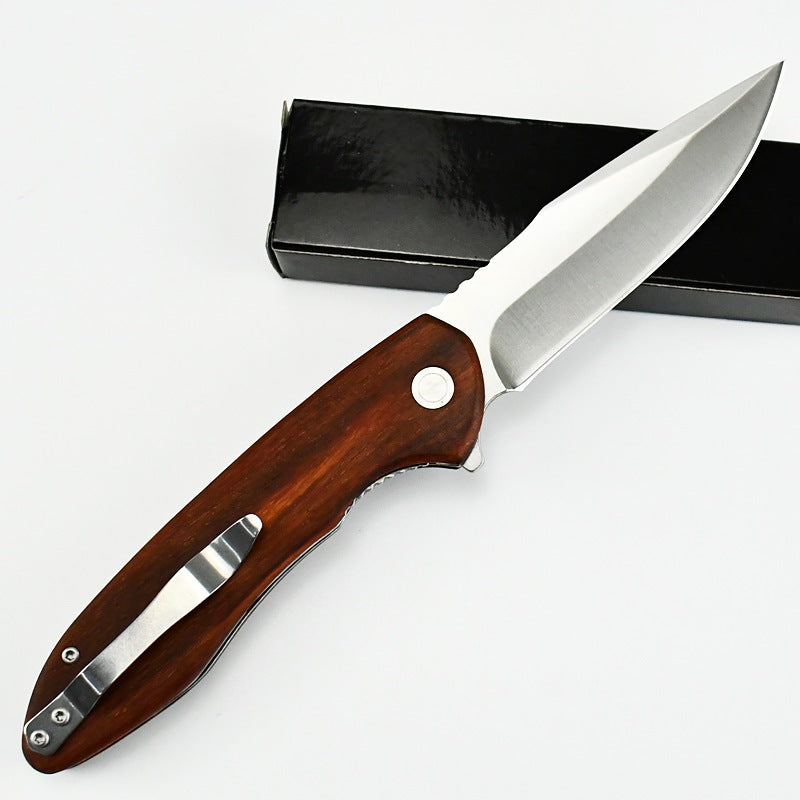 Self-Defense Folding Knife with Wooden Handle for Outdoor Use