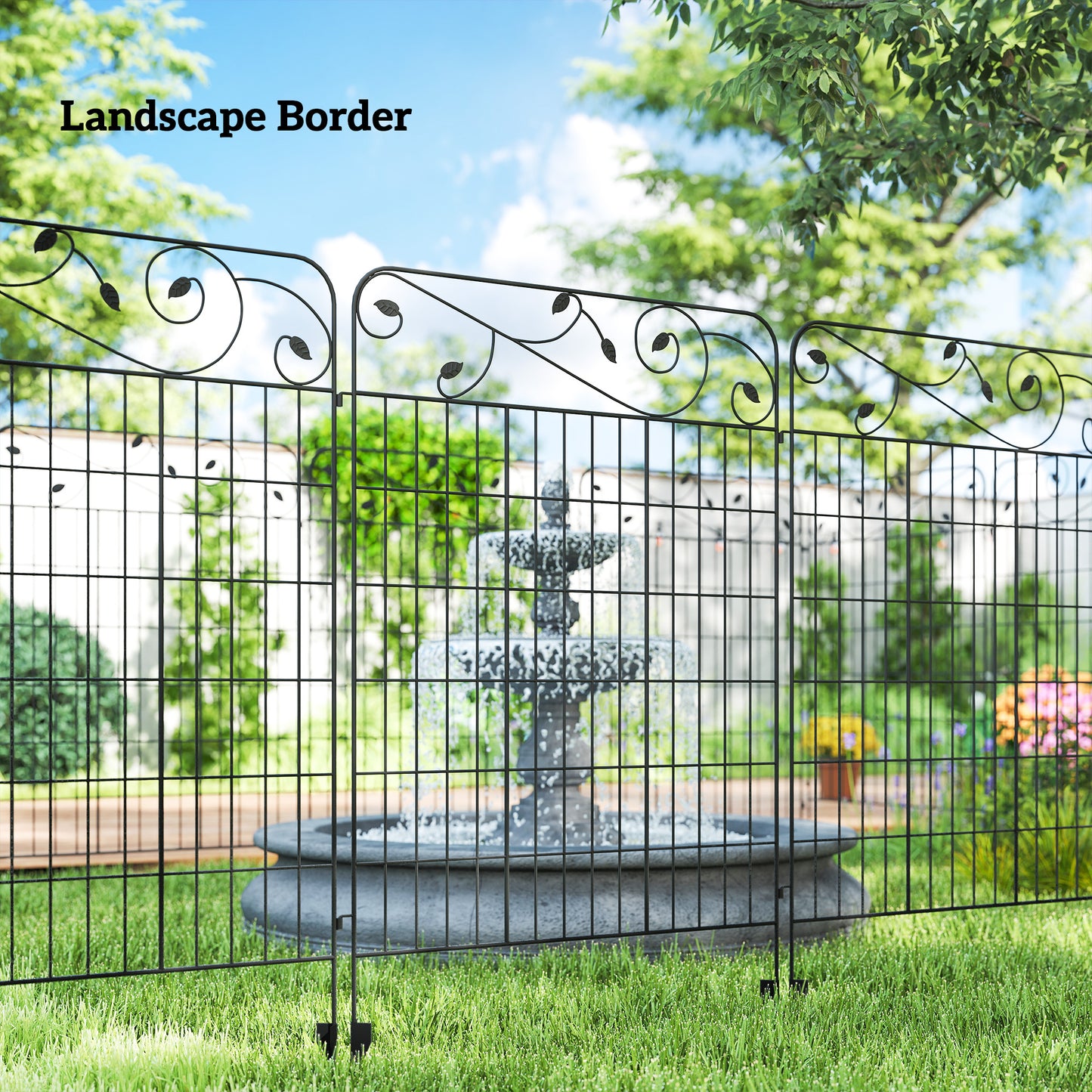 4 Pack Steel Garden Fence Panels - Rust-Resistant Black Edging