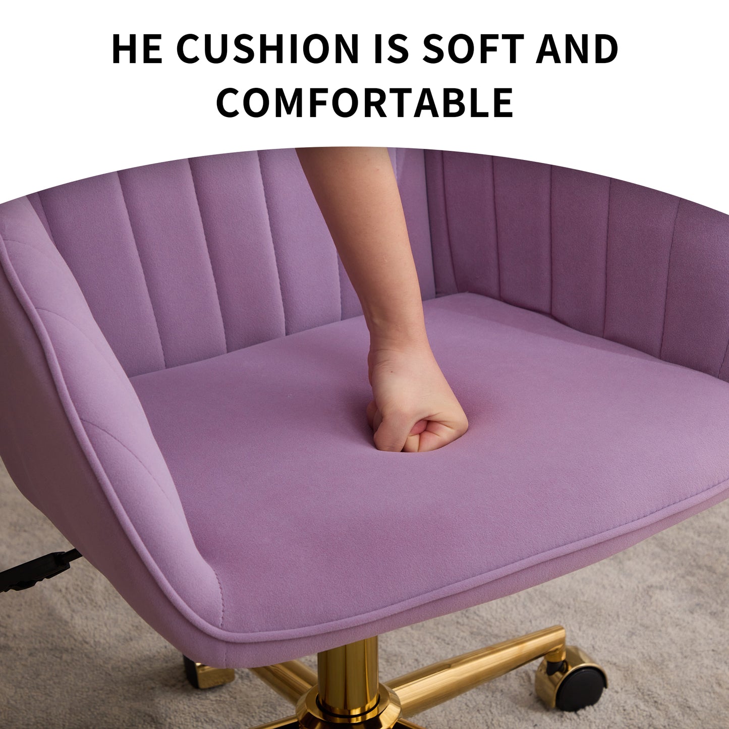 Ergonomic Adjustable Office Chair - Lilac Velvet Swivel Seat