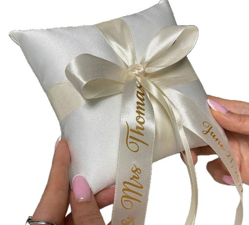 Wedding Ring Pillow 15x15cm Ivory-White with Ribbon for Ceremony