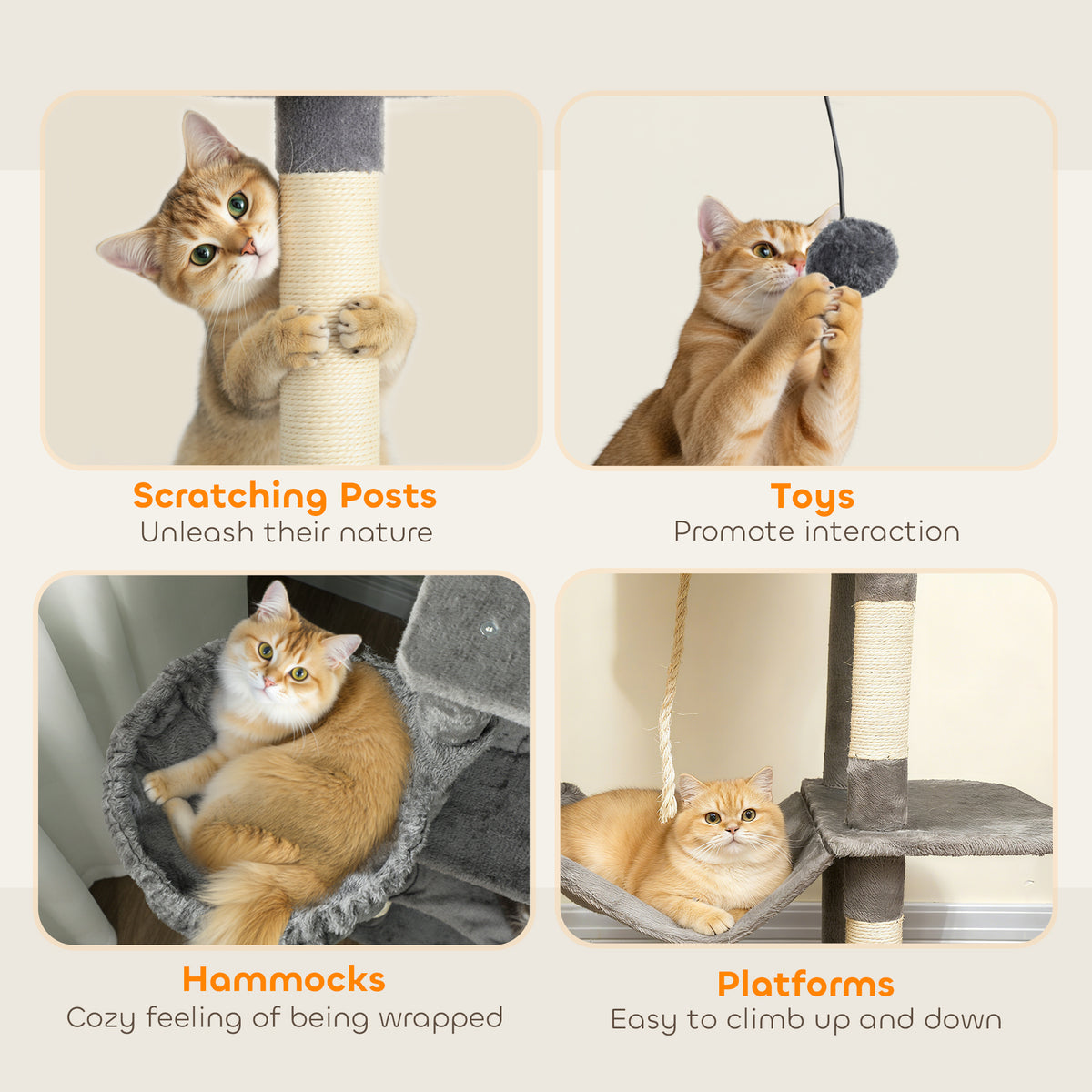 80-Inch Multi-Level Cat Tree Tower with Condos Hammocks & Scratching Posts