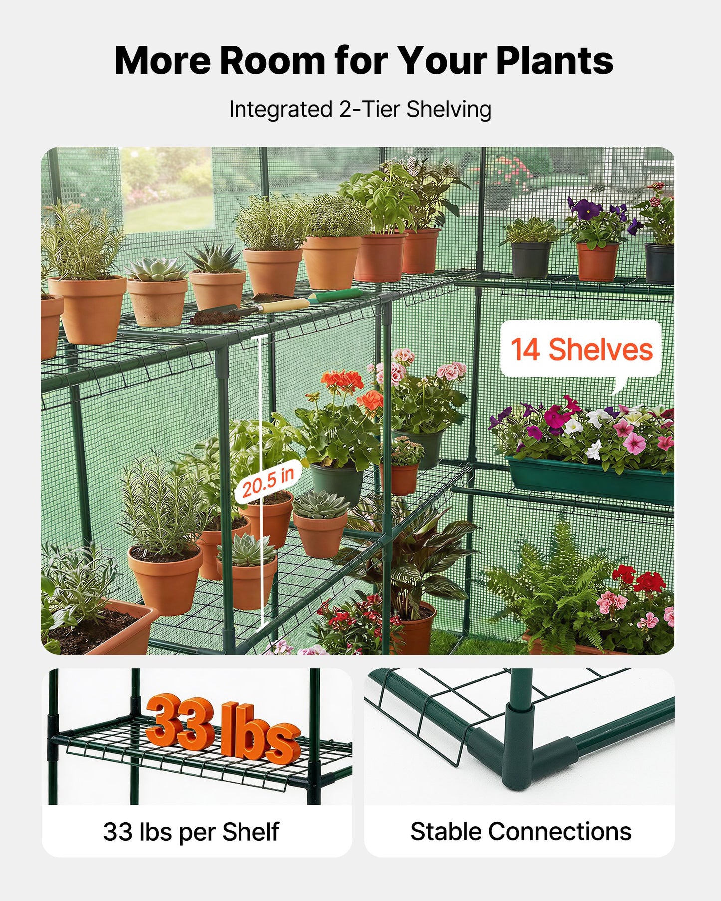 Walk-In Greenhouse with Shelves - 54x81.1x77.2 In, Steel Frame & PE Cover